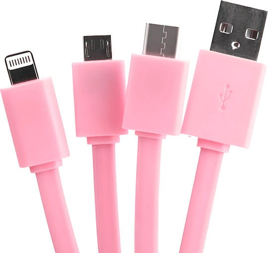Yello Koko 3 In 1 Usb A Micro Usb Usb C Lightning Cable 0.15m Cactus Pink