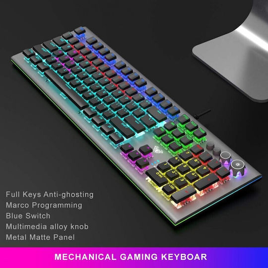 Aula S2096 Gaming Mechanical Keyboard with Custom Black Switches and RGB Lighting English US Gray