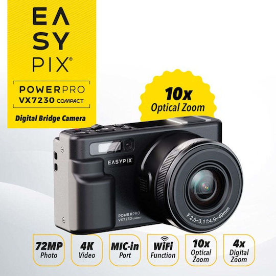 EasyPix VX7230 Cameră Foto Compactă 72MP Zoom Optic 10x Neagră