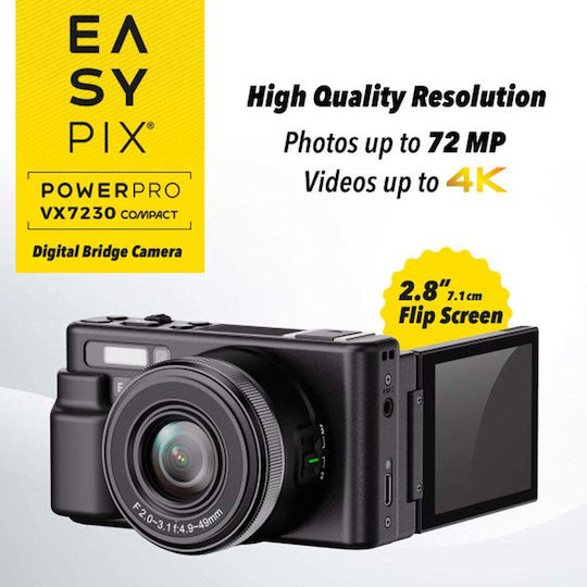 EasyPix VX7230 Cameră Foto Compactă 72MP Zoom Optic 10x Neagră