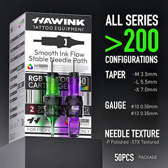 Set 50 Ace Profesionale De Unică Folosință Hawink Pentru Tatuaje #12 Liner Shader Magnum 0,35 Mm 12 Tipuri Modul Ac 3rl 5rl 7rl 3rs 5rs 7rm 9r 11rm 13rm 15rm Oțel Inoxidabil Accesorii Profesionale En20-fg-50kit-j