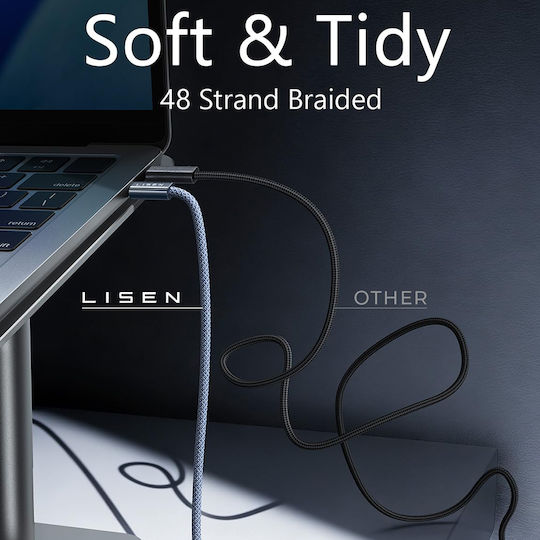 Lisen Braided USB 2.0 Cable USB-C male - USB-C 240W Blue 2m