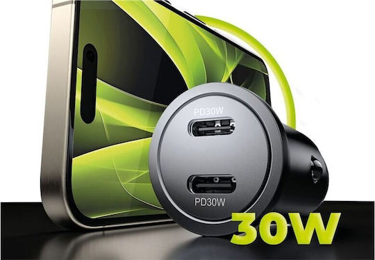 Mobile Origin Φορτιστής Αυτοκινήτου 30W 3A Γρήγορης Φόρτισης με Θύρες: 2xType-C Μαύρο Χρώμα