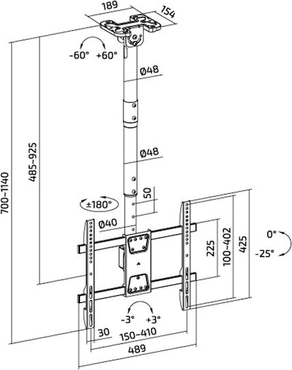 Superior 188-0083 Fernsehhalterung Decke bis 75"