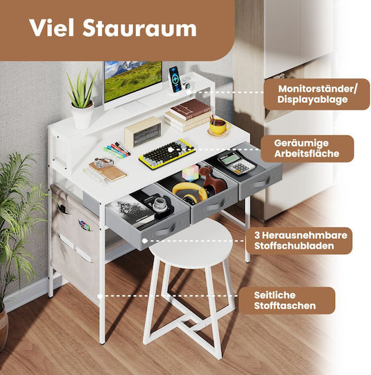 Schminktisch Metallisch White mit Spiegel & Stoffbezug 95.5x50x110cm Schminktisch Metallisch White mit Spiegel & Stoffbezug 95.5x50x110cm