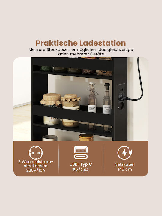 Costway Τρόλεϊ Κουζίνας Ξύλινο 3 Θέσεων Μαύρο 47.5x13x80.5cm