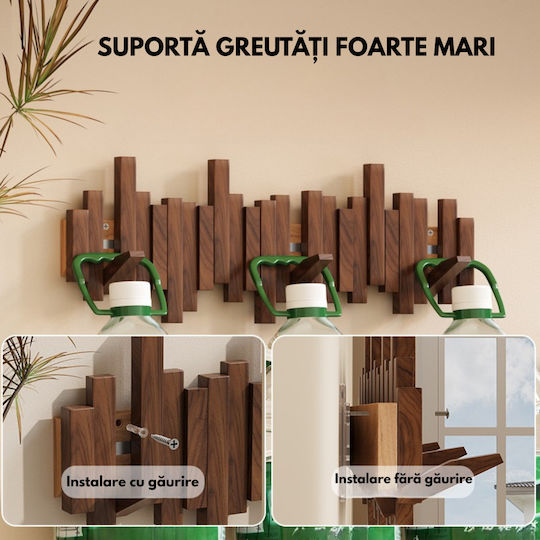 Agățătoare De Perete Din Lemn Cu 6 Compartimente Maro 41x20cm