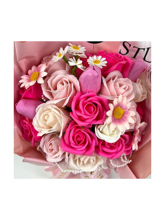 Buchet Floral Etern Artisan Flori Săpun Trandafiri Lalele Roz Pastel