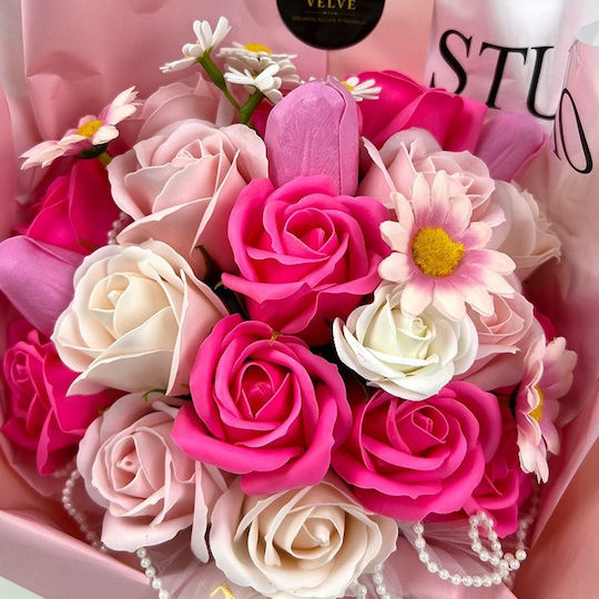 Buchet Floral Etern Artisan Flori Săpun Trandafiri Lalele Roz Pastel