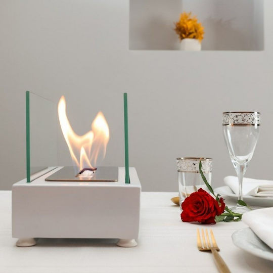 Moderner Schreibtisch Bioethanol-Kamin Aus Metall Weiß 33×33×16×20 Cm
