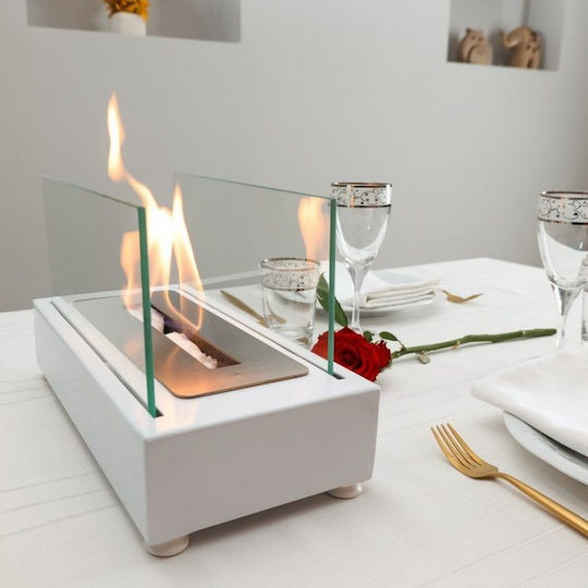 Moderner Schreibtisch Bioethanol-Kamin Aus Metall Weiß 33×33×16×20 Cm