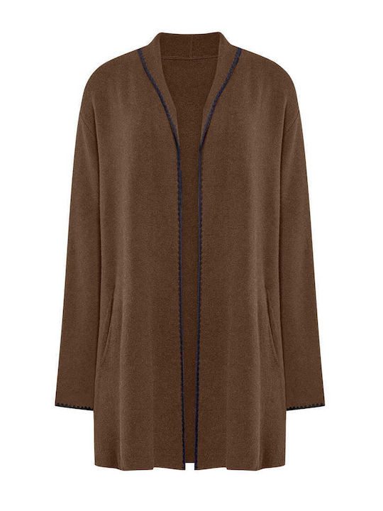 Celestino Women's Cardigan Embroidered Detail Loose Fit Brown