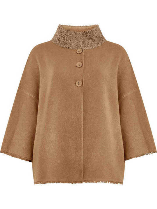 Celestino Women's Bouclé Cardigan Collar Loose Fit Brown
