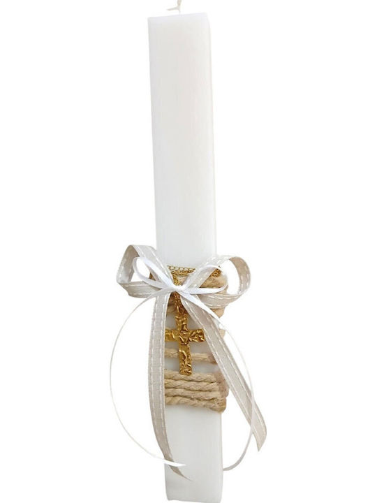 Easter Scented Flat White Candle Gold Cross Forged Chain L26-2033