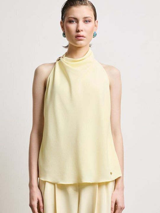 Women's Blouse Sleeveless with Halter Neck Yellow