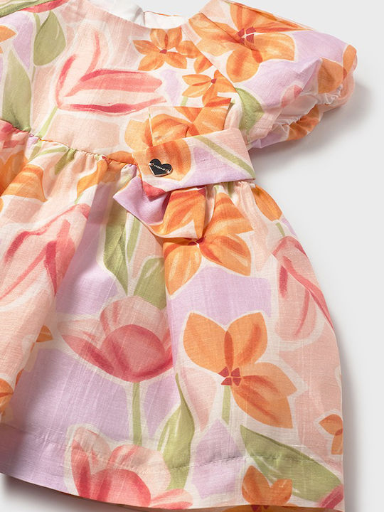 Mädchenkleid Kurzärmelig Leinen Blumen Set aus 2 mit Zubehör Rosa Sanft