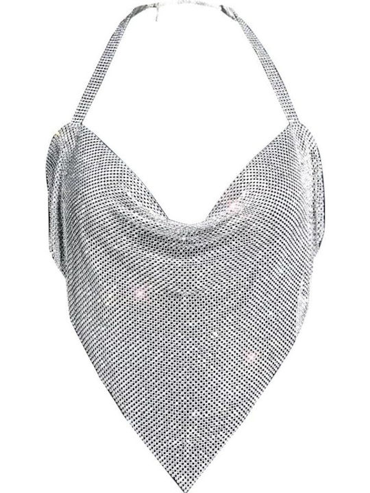 Γυναικείο Crop Top Αμάνικο Ασημί