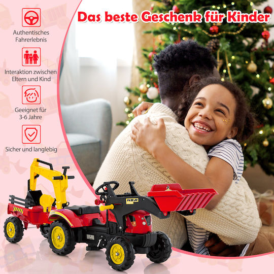 Kids Foot-to-Floor Ride On Tractor with Trailer & Pedal Red