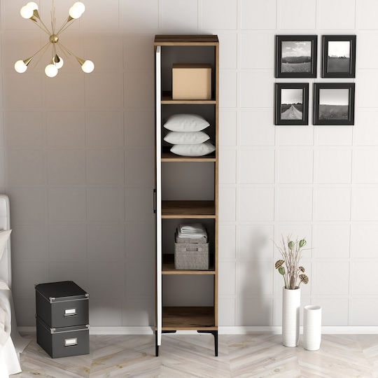 Narrow Wardrobe 1 Door with Mirror Interior Organization Walnut White 40×47.5×201.4 cm