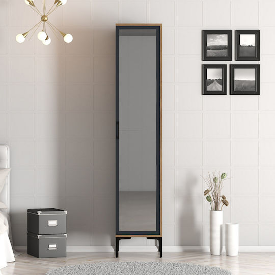 Schmale Kleiderschrank 1 Tür mit Spiegel Innere Organisation Walnuss Anthrazit 40×47 5×201.4 cm