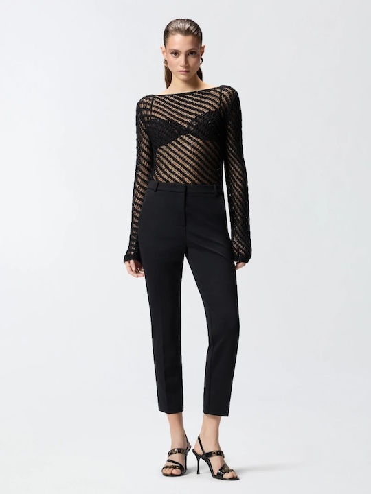 Women's Fabric Trousers Straight Line Black