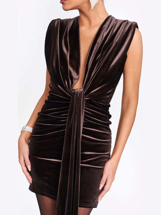 Mini Evening Dress Velvet Brown