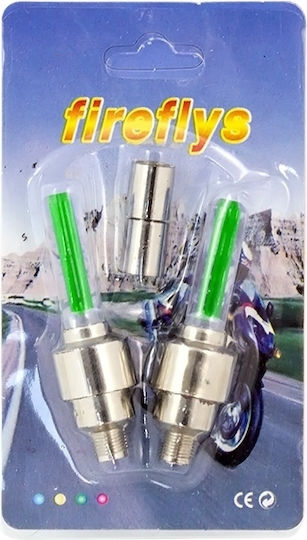 Set 2 Green Led Valve Caps Light Motion Sensor