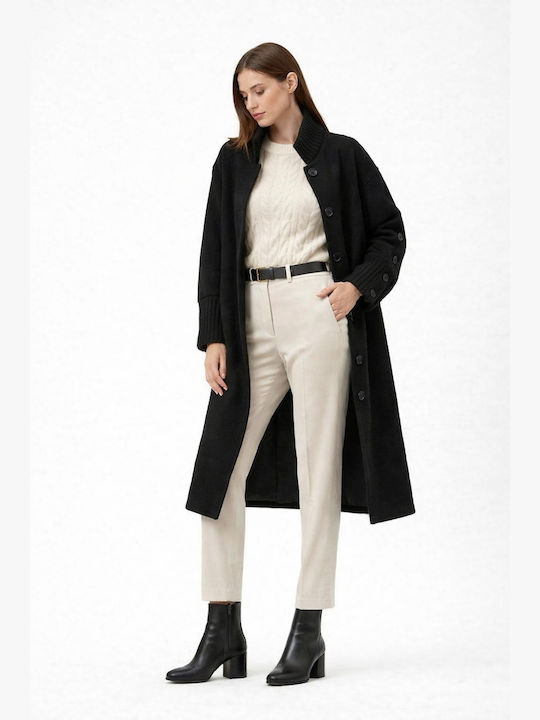 Damen Ecru Mantel Oversized mit Knöpfen