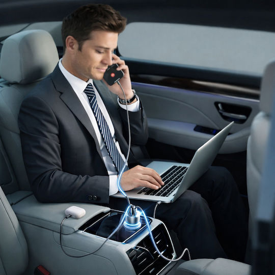 Lisen Încărcător Auto 170W Cu Încărcare Rapidă Cu Porturi: 1xUSB-A 2xType-C Împreună Cu Cablu Type-C Culoare Neagră