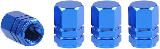 Set Blue Hexagonal Wheel Valve Caps 4 Pcs
