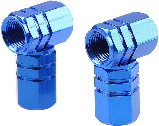 Set Blue Hexagonal Wheel Valve Caps 4 Pcs