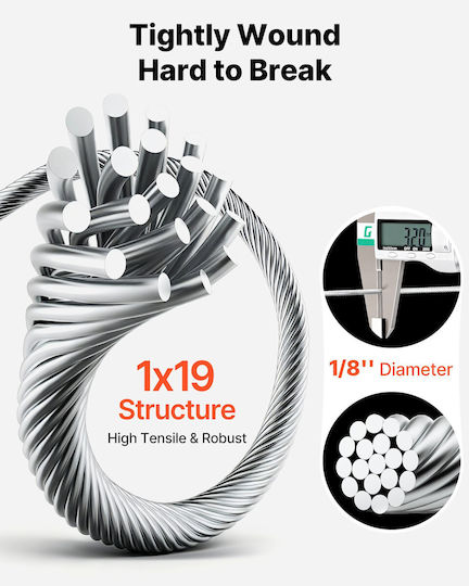 Wire Rope Vevor 3.2 Mm Length 152 M Stainless Steel Cable 316 Cutter Breaking Strength 798 Kg Construction 1 X 19 Strands Steel Cable Deck Railing System Garden Pergola