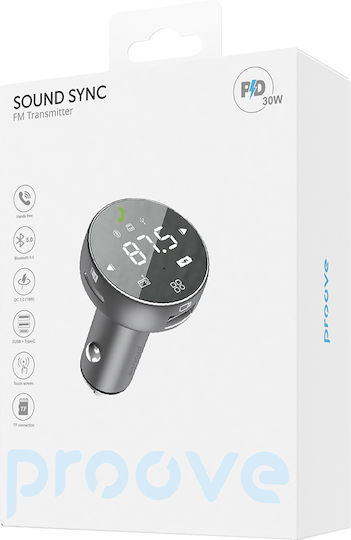 Proove Car Charger Fm Modulator Fmss30110003 Touch Screen Usb Type-c U-disk Tf Bluetooth 5.0 30w Grey