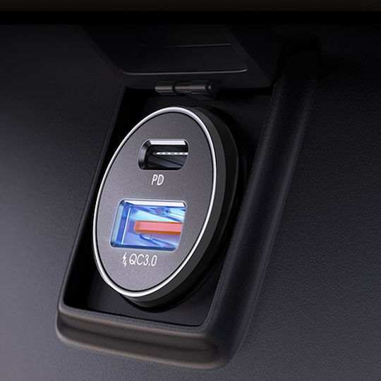 Lisen Car Charger 36W Fast Charging With Ports 1xUSB-A 1xType-C Black Colour