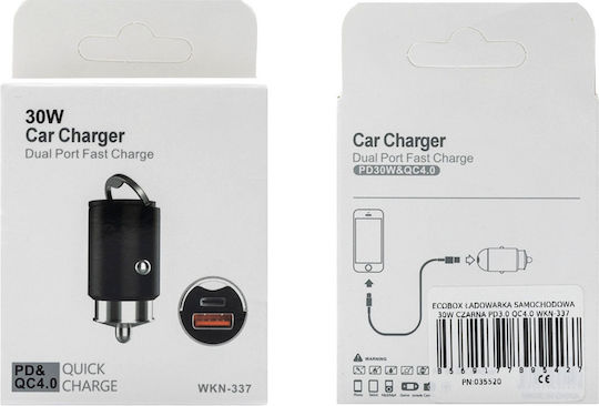 Lech Φορτιστής Αυτοκινήτου 30W με Θύρες: 1xUSB 1xType-C Μαύρο Χρώμα