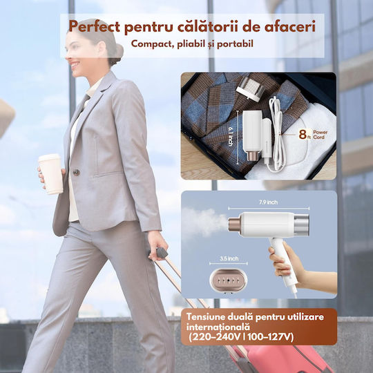 Aparat de călcat cu abur pentru haine de Mână 1200W cu rezervor 180ml Alb