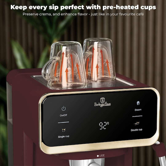 Berlinger Haus Μηχανή Espresso 950W Πίεσης 20bar Matte Burgundy BH-9848
