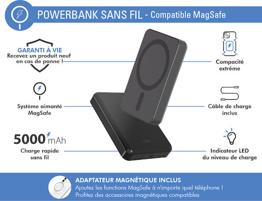 Force Power MagSafe Power Bank 5000mAh 15W mit USB-C Anschluss Schwarz