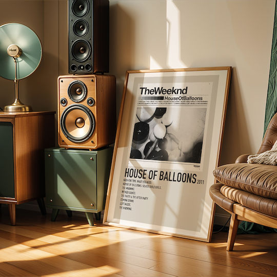 Music Poster House Balloons Weeknd Ms497 21cm X 30cm Black Wooden Frame