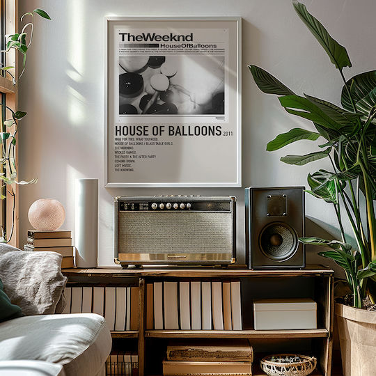 Music Poster House Balloons Weeknd Ms497 21cm X 30cm Black Wooden Frame