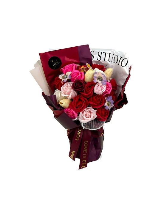 Buchet Floral Etern Artisan Flori Săpun Trandafiri Lalele Roșii