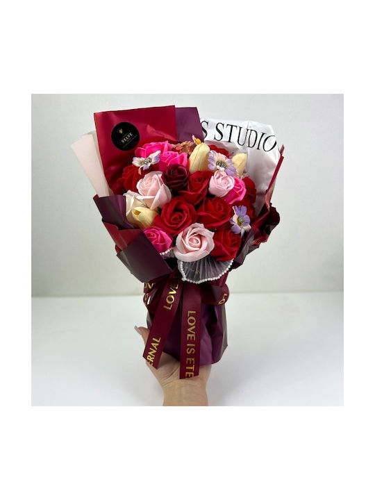 Buchet Floral Etern Artisan Flori Săpun Trandafiri Lalele Roșii