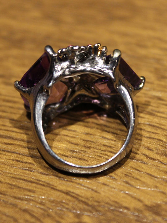 Artistic Silver Ring Natural Rhodolite Amethysts Size 16.5
