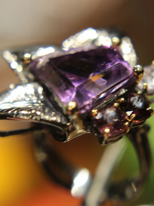 Inel Artistic Din Argint Cu Ametist Natural Spinel Granat Mărimea 15.5