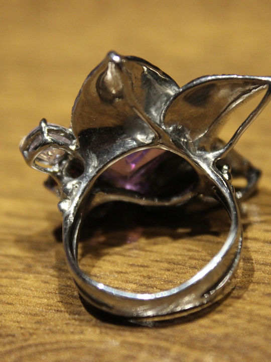 Inel Artistic Din Argint Cu Ametist Natural Spinel Granat Mărimea 15.5