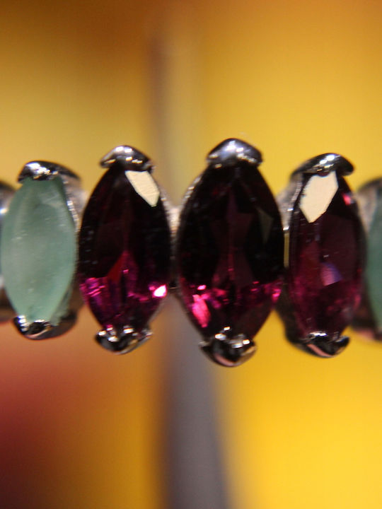 Silver Ring Natural Rhodolite Garnets Emeralds Tourmalines Size 20
