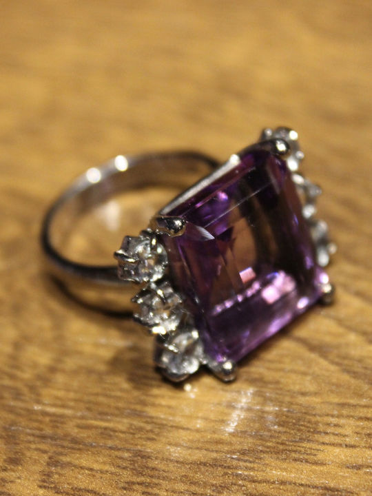 Künstlerischer Silberring Mit Natürlichem Amethyst Aquamarinen Größe 16,5