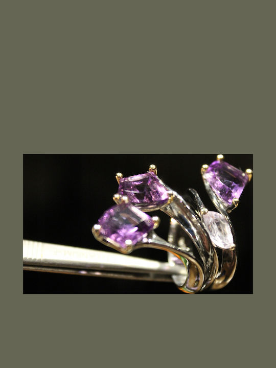 Artistic Silver Ring Natural Amethysts Spinel Size 15