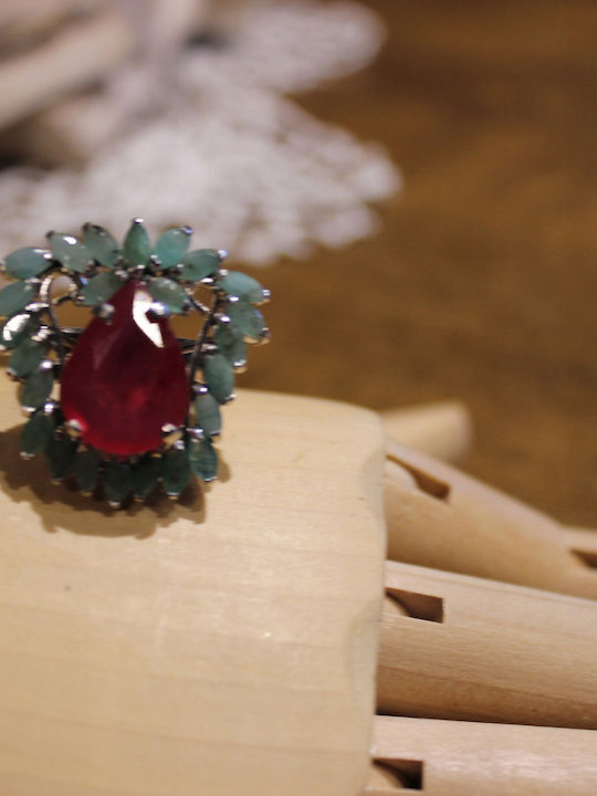 Natural Emerald Ruby Ring 925 Size 15