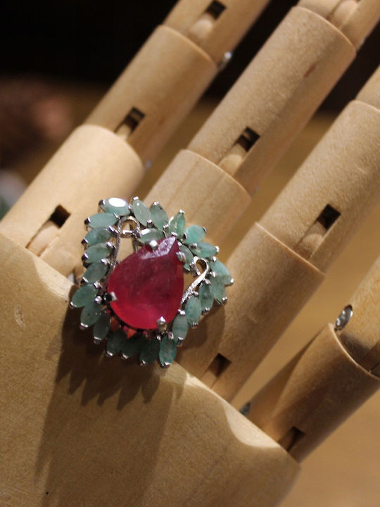 Natural Emerald Ruby Ring 925 Size 15